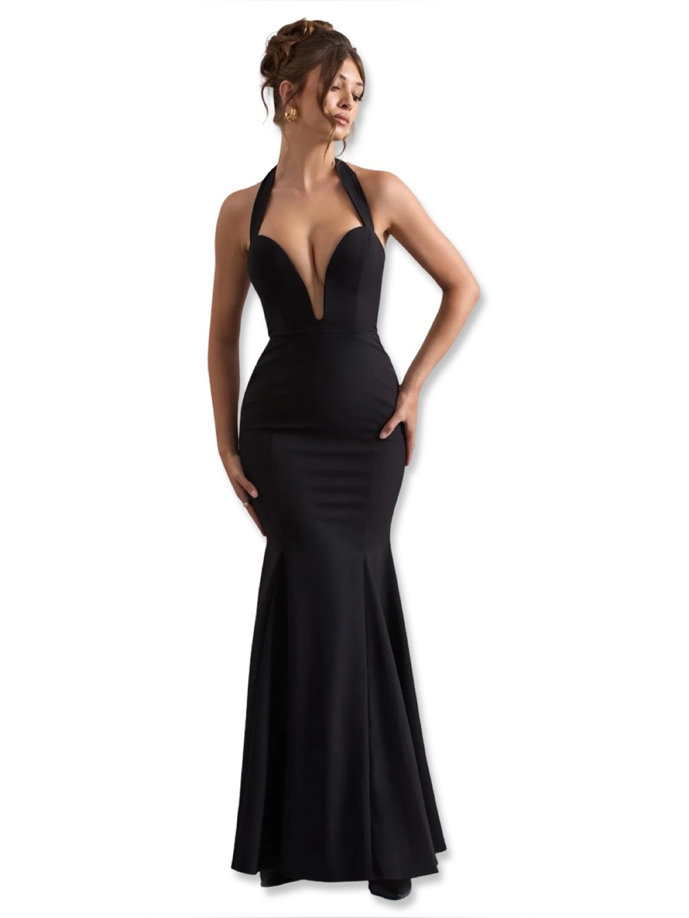 Club L London Black Plunge Halter Formal/Black Tie Gown | Size 6 | worn ONCE - Picture 5 of 12
